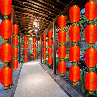 户外防水连串灯笼挂饰中式仿古广告定制景区冬瓜折叠三四五连带灯