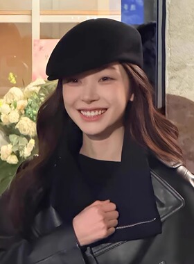 日本RX简约黑色羊毛呢前进帽子女网红鸭舌帽百搭礼帽报童贝雷帽