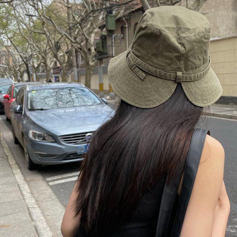 日本RX可扎马尾遮阳帽日系UV大檐渔夫帽出游沙滩帽女夏防晒帽子