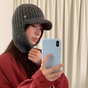 韩国ANGEL秋冬纯色简约百搭羊毛针织护耳包头雷锋飞行保暖针织帽