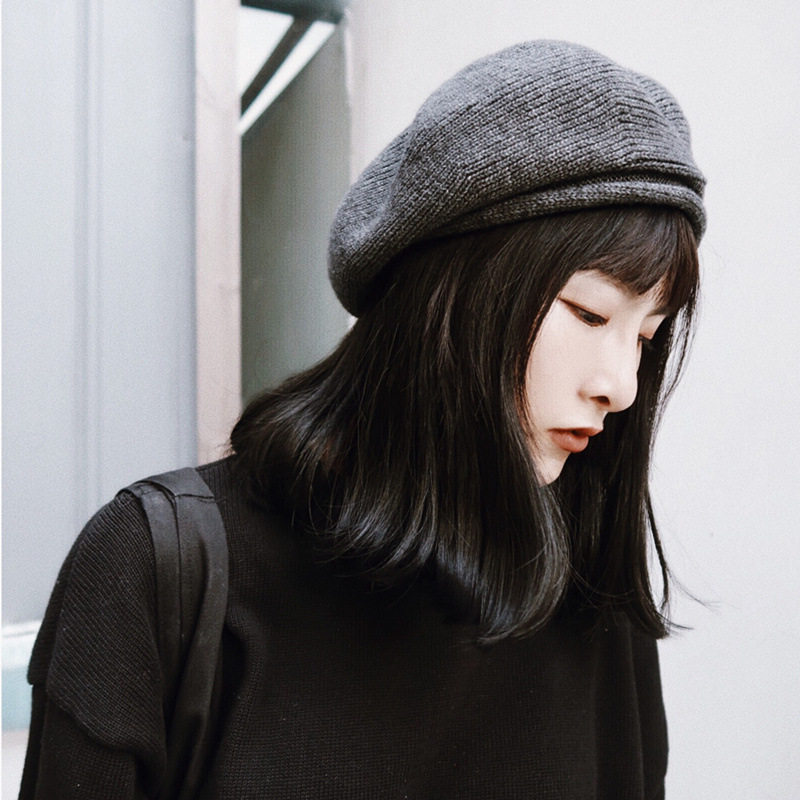 针织贝雷帽女毛线帽复古百搭加厚