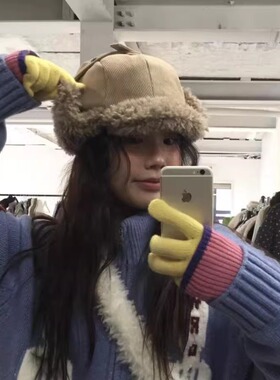 日本RX冬天新款白色毛绒加厚护耳帽子女防风雷锋飞行保暖帽双面戴