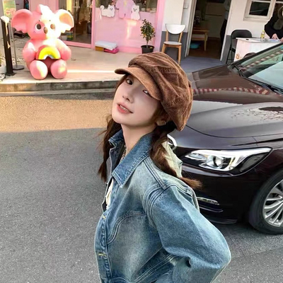 八角帽休闲做旧女秋冬弯檐云朵帽