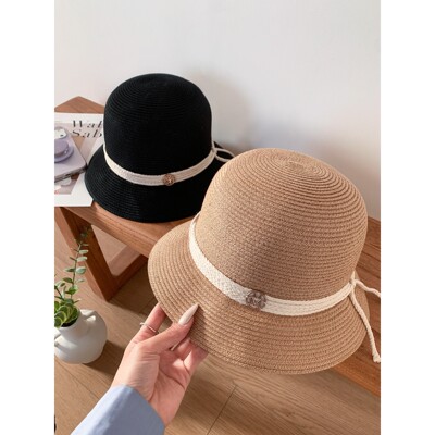 日本RX2026日系简约编织草帽女蝴蝶结夏季海边度假遮阳防晒渔夫帽