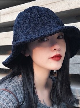 韩国ANGEL毛呢木耳边渔夫帽子女秋冬纯色百搭显脸小复古波浪盆帽