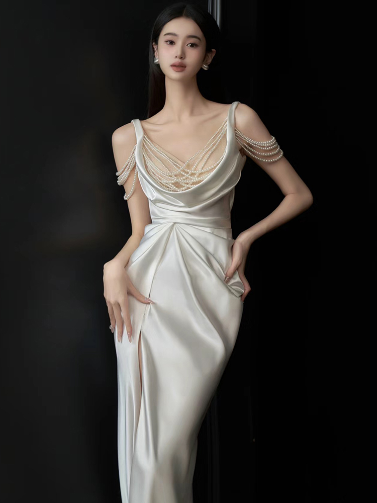 Elite white evening dress, long skirt, wedding dress, lace dress, lifting effect Elite white evening dress, long skirt, wedding dress, lace dress, lifting effect