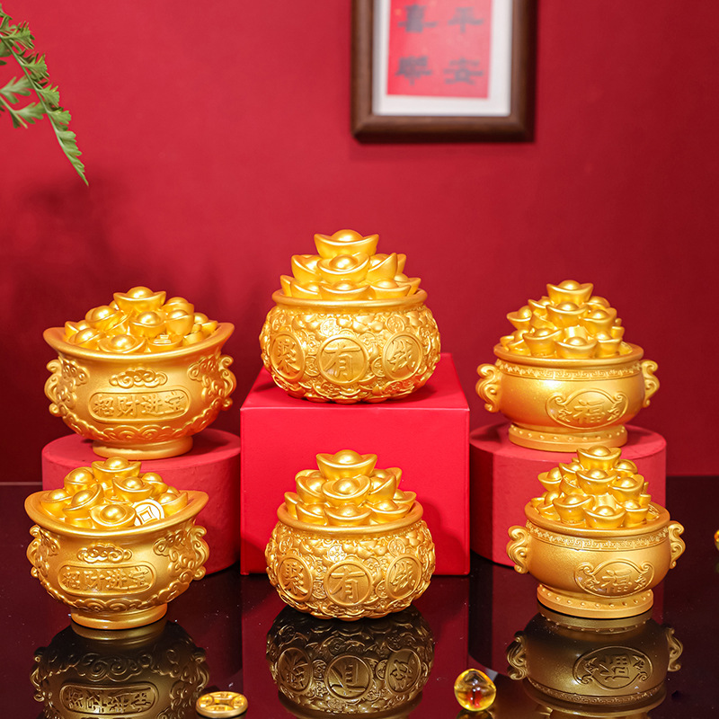 齐奇福运聚宝盆摆件树脂工艺品招财聚财摆件生财八方来财玄关装饰