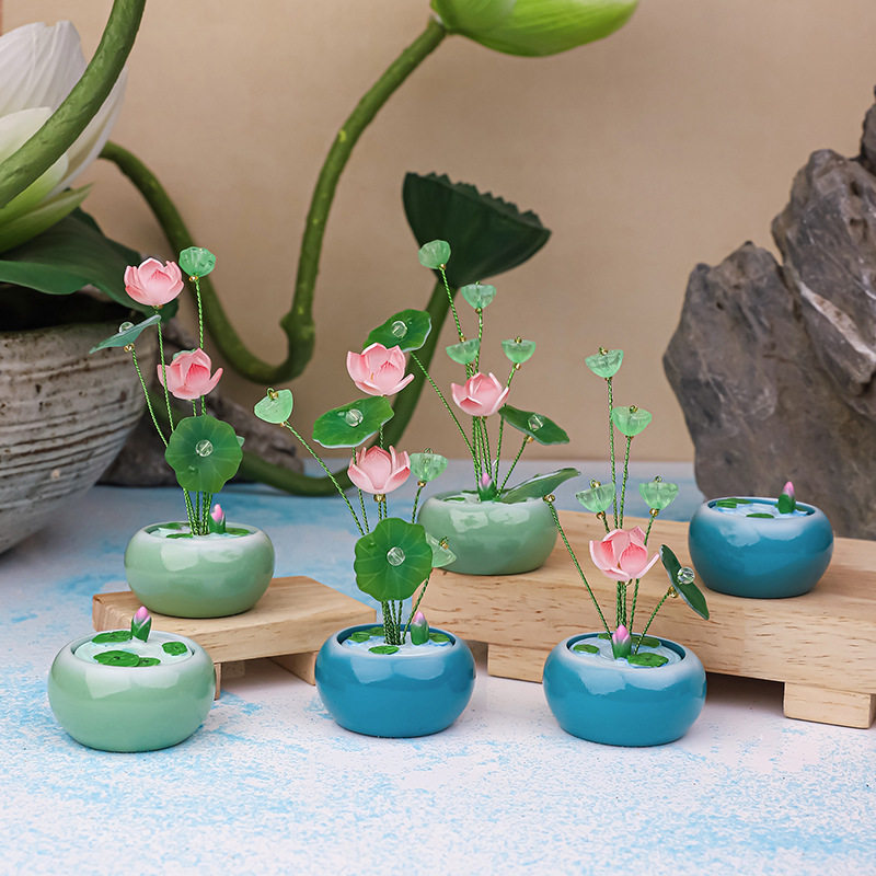 荷叶荷花小罐子创意网红潮流树脂摆件桌面装饰送女生礼物可滴香水