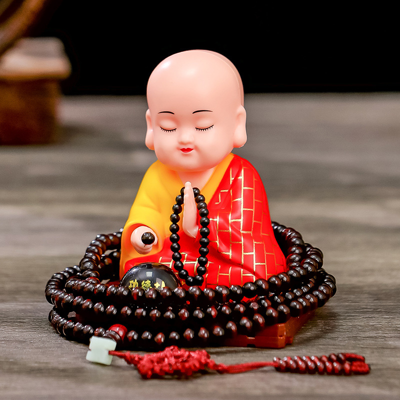 太阳能点头敲木鱼小和尚摆件
