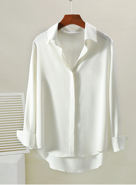 光泽缎面白色衬衫女高级感抗皱垂感醋酸上衣叠穿长袖防晒衬衣薄款