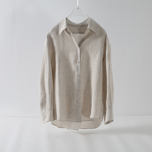 2026春夏松弛感浅杏色亚麻廓形长袖 休闲松弛感慵懒风衬衣女 衬衫