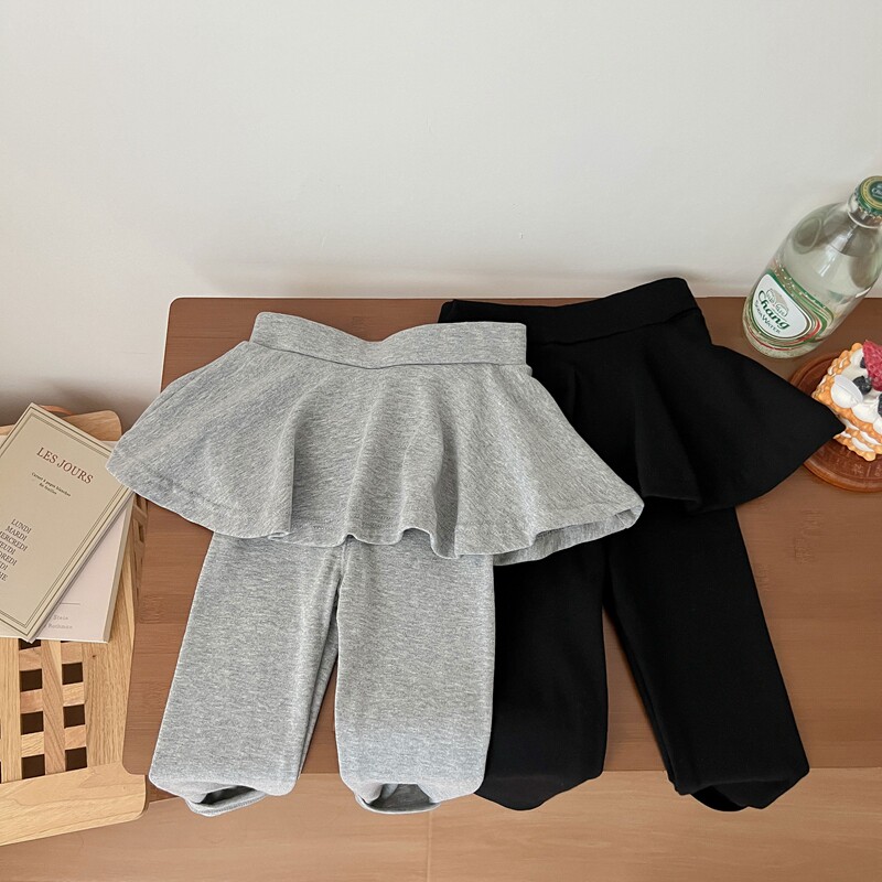 女童打底裤荷叶摆假两件裙裤女宝宝纯棉打底裤外穿小女孩洋气裤裙