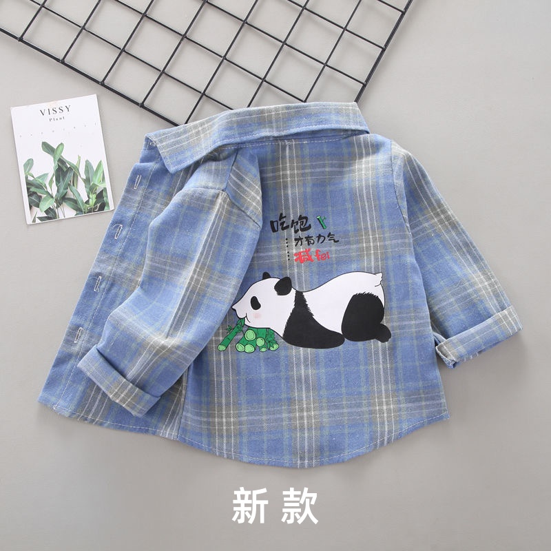 新款男童长袖格子衬衫