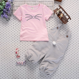宝宝夏季套装男女童1岁夏天2纯棉婴儿3衣服4小童短袖背带裤6个月0