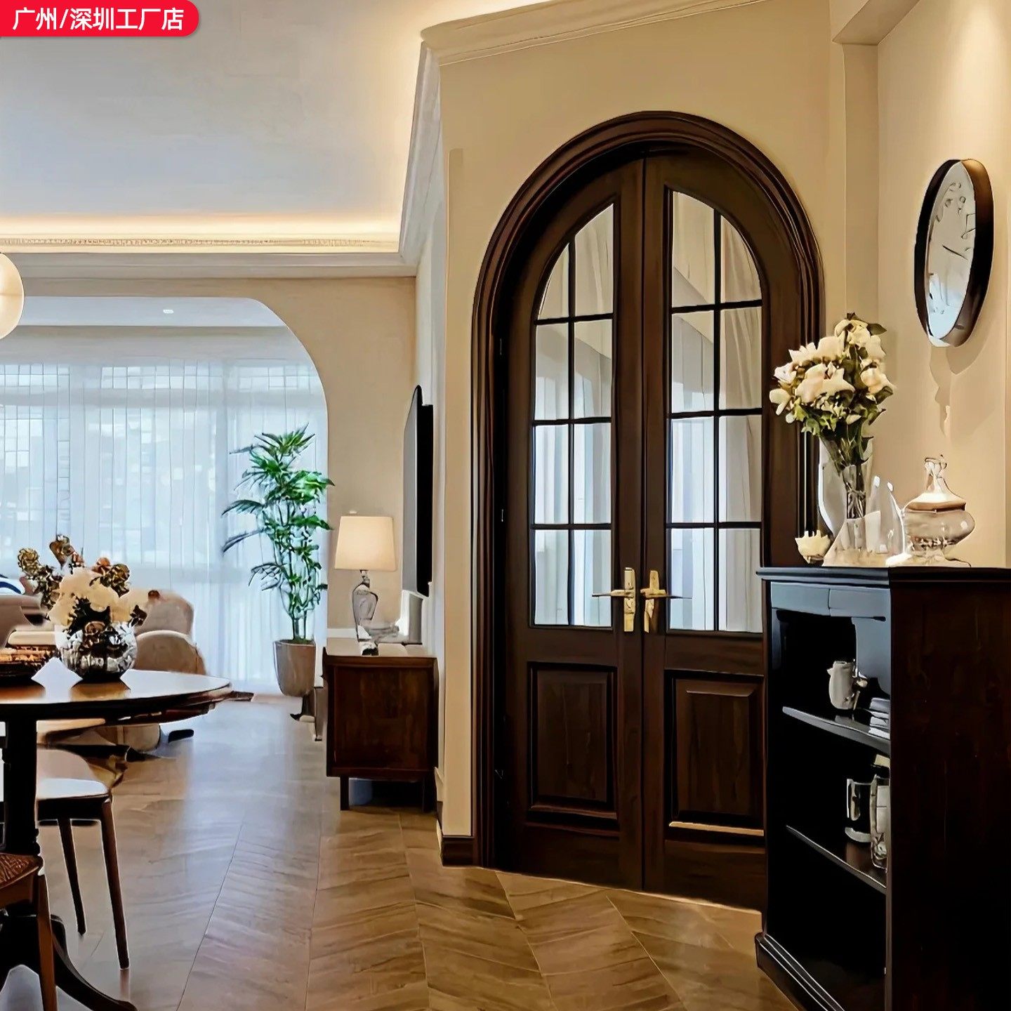 弧形门法式复古多巴胺拱形门烤漆门书房服装店双开门室内门拱形门