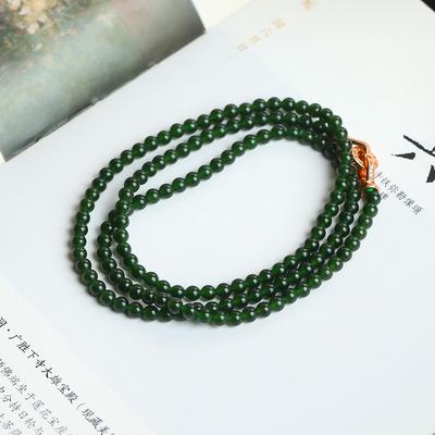 和田玉项链碧玉项链手串冰底菠菜绿项链手串108珠串多圈手串项链