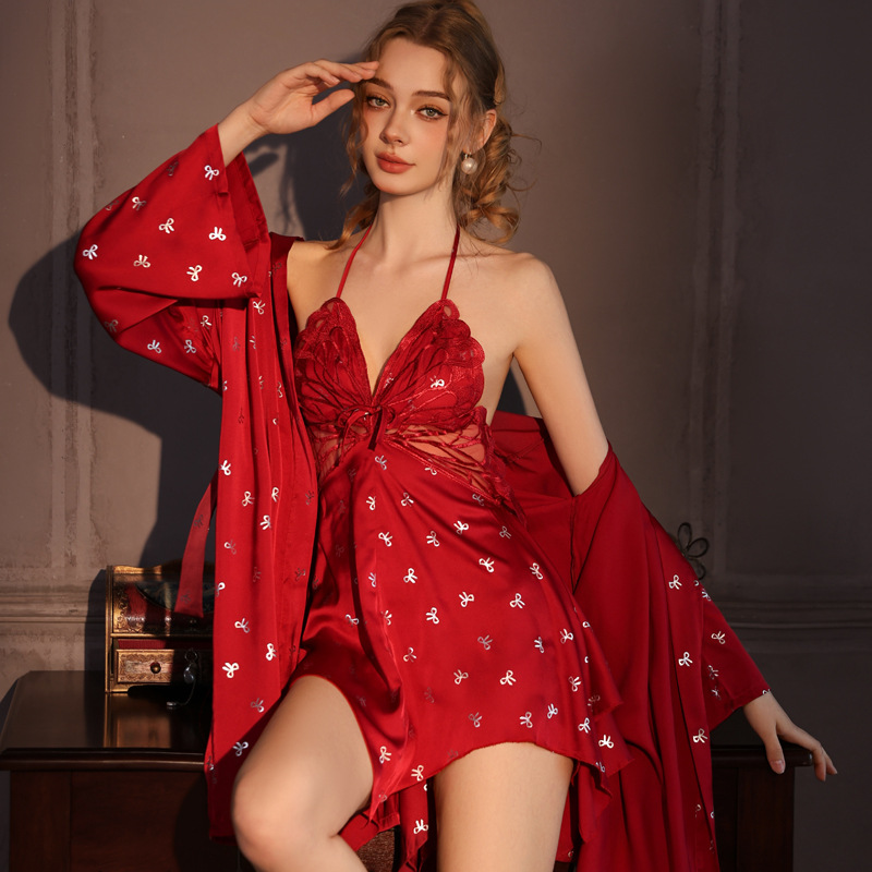 真丝性感睡衣蝴蝶纯欲风吊带睡裙