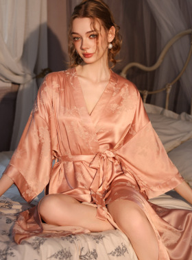 晨袍女宫廷法式真丝睡衣中长款性感睡裙睡袍高级感外袍春夏桑蚕丝