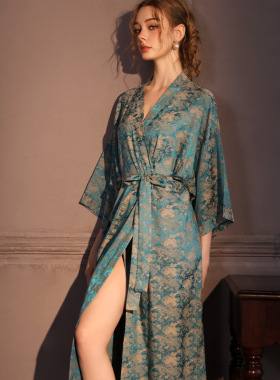 宫廷风高级感春夏睡袍女浴袍式夏真丝晨袍中长款桑蚕丝提花新中式