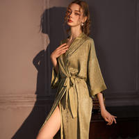 Court-style high-end spring and summer bathrobes, women's bathrobes, summer silk morning gowns, mid-length mulberry silk jacquard, new Chinese style thumbnail 5