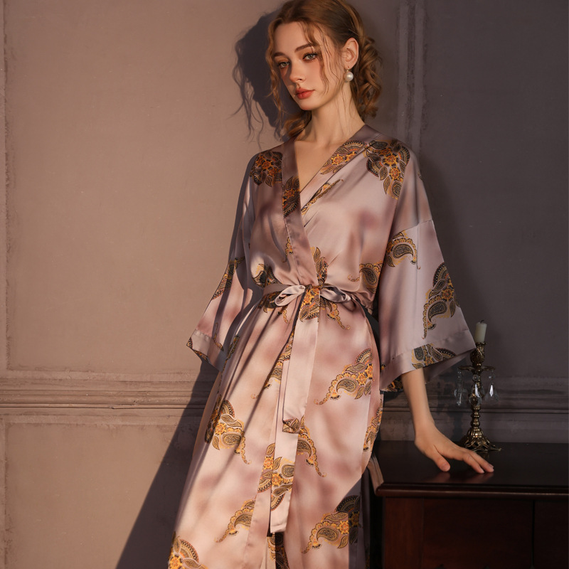 睡袍真丝睡衣女款印花纯欲晨袍