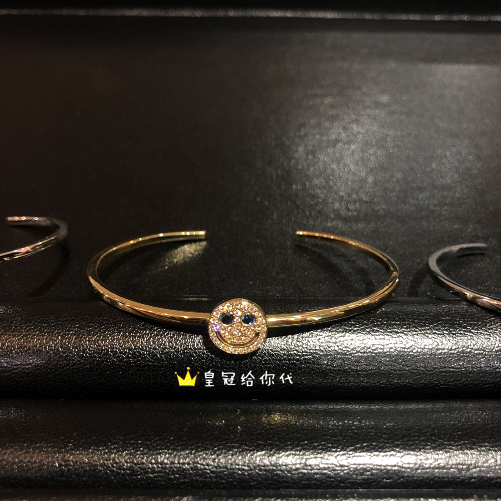 日本代购 EYEFUNNY 18K黄金钻石镶嵌蓝眼睛小号笑脸开口手镯