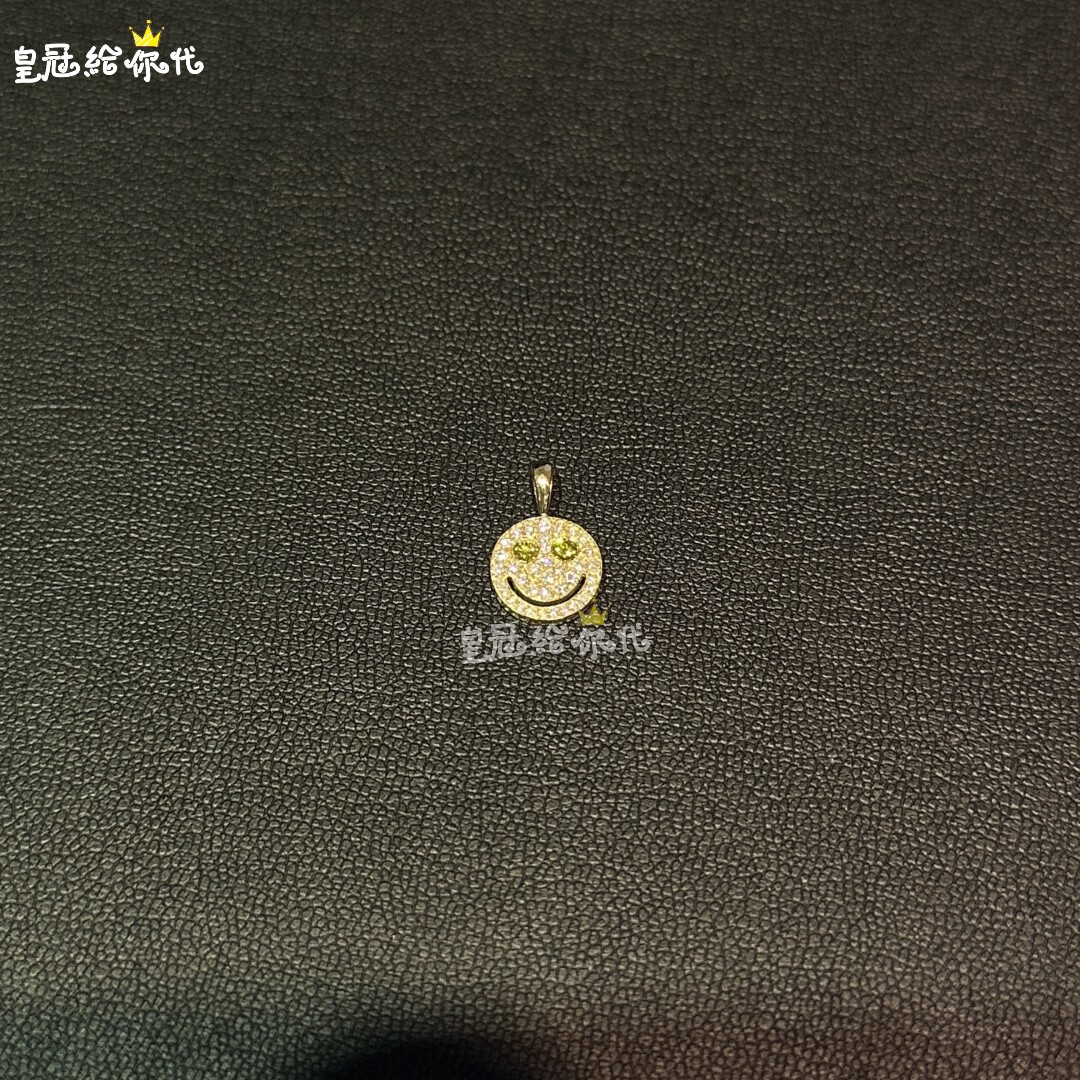 日本代购 EYEFUNNY 设计师品牌 18K黄金黄眼睛满钻石笑脸吊坠项链