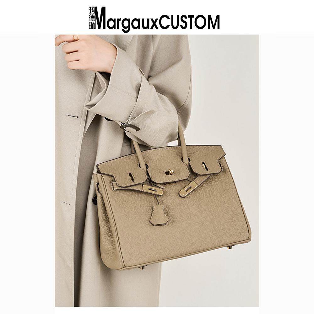 澳洲小众品牌Margaux大号荔枝纹铂金包头层牛皮手提包凯莉包包女