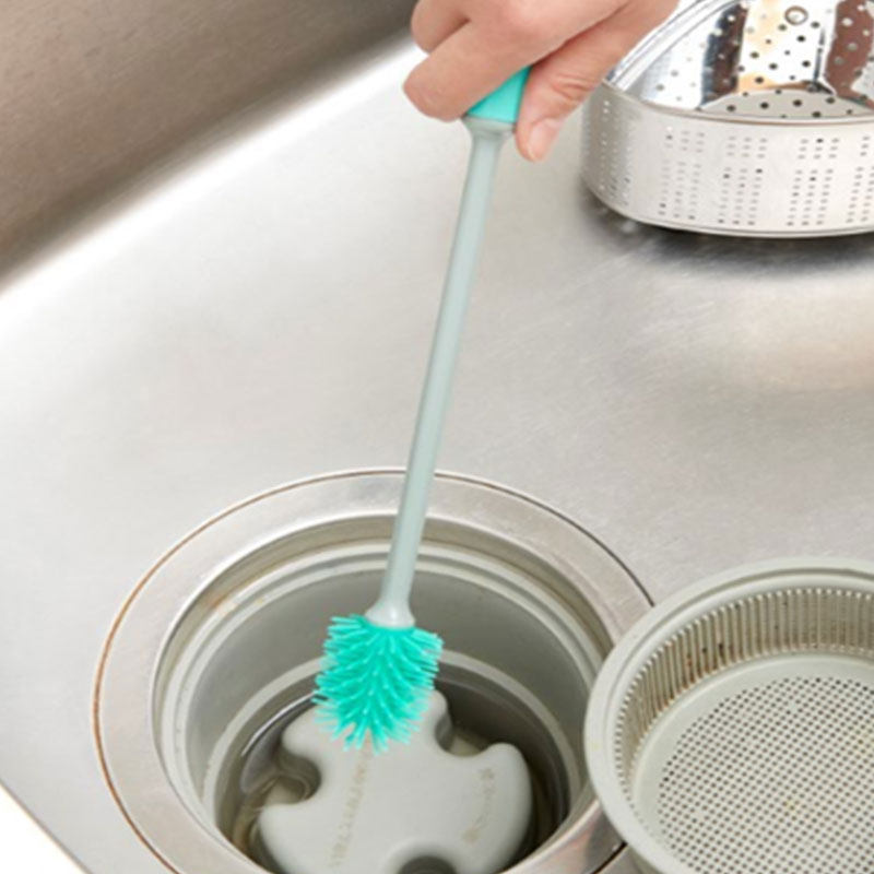 利快日本进口排水管清理污垢下水道清洁刷子硅胶刷长手柄3支装