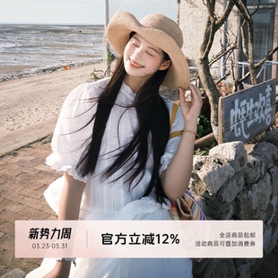 BEATS 小衫 白色刺绣蕾丝圆领花边泡泡袖 短袖 短款 FUTURE