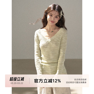 FUTURE BEATS 春日清新含棉V领针织衫修身显瘦度假风打底长袖上衣