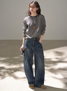 FUTURE BEATS 美式复古水洗重磅立体剪裁牛仔裤阔腿设计感长裤女