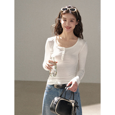长袖莫代尔U领面膜T恤