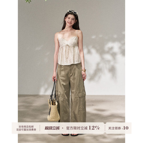 【吊带现货】FUTURE BEATS 杜维埃夏日 莱赛尔亚麻吊带直筒工装裤