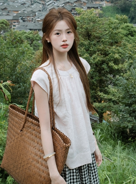 FUTURE BEATS 线提花轻国风中式气质半袖圆领温柔花衫小衫上衣