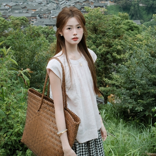 FB明线提花轻国风中式气质半袖圆领温柔花衫小衫上衣