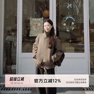 FUTURE BEATS 秋冬100羊毛系带双排扣廓形短款毛呢羽绒大衣外套