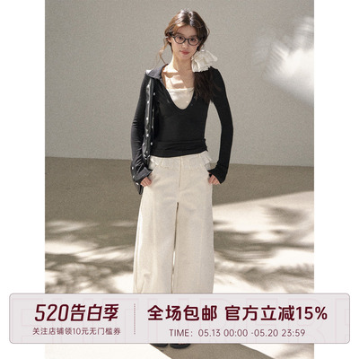 白色花边宽松百搭阔腿裤