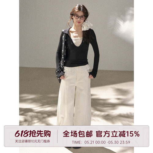 白色花边宽松百搭阔腿裤