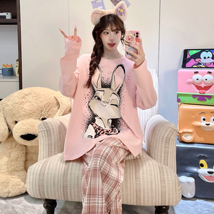 纯棉睡衣女款春秋季长袖2026新款可爱少女学生大码胖mm宽松家居服
