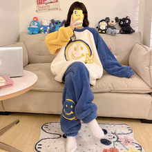 珊瑚绒睡衣女秋冬款加绒加厚大码胖mm冬季学生少女保暖家居服套装