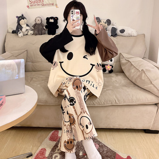 初中学生加大码 睡衣纯棉长袖 胖mm200斤可外穿少女家居服 女款 秋季