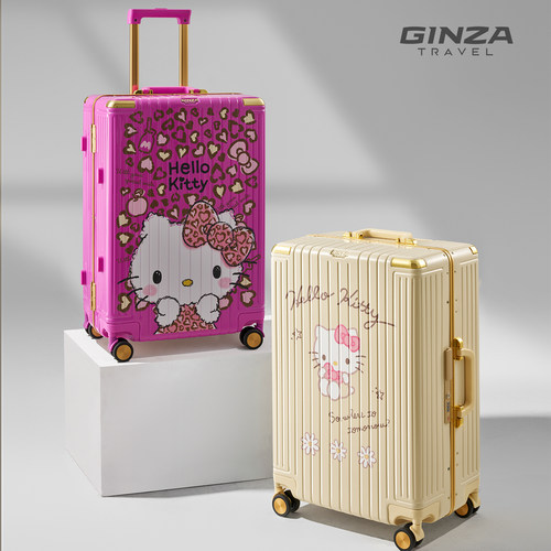 银座xHellokitty2026新款正版联名可爱女行李箱铝框20登机玫红色