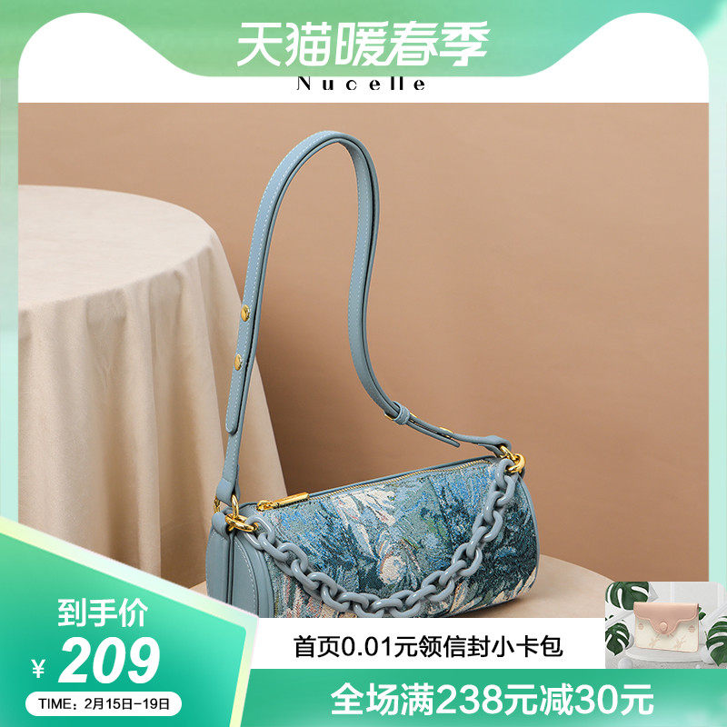 纽芝兰包包女2021新款莫奈油画雏菊波士顿桶包小众高级单肩手提包