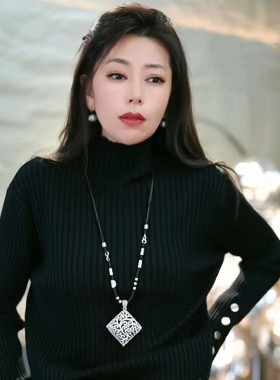 复古毛衣链长款编织项链四方来财