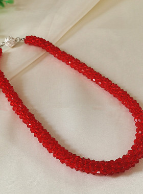 新款原创红色编织闪亮水晶项链颈链奢华晚礼服短款锁骨链毛衣链女