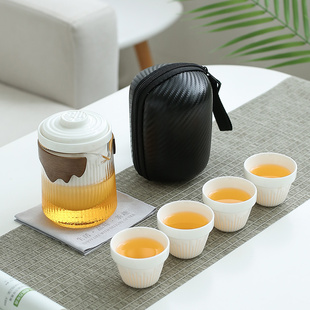 日式一壶四杯快客杯纯色整套茶具便携陶瓷户外泡茶器家用简约茶杯