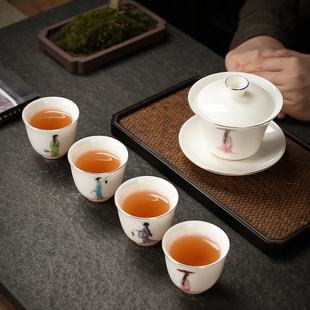白玉瓷中式盖碗单个家用陶瓷茶备传统三才沏茶碗茶具手抓拍泡茶壶