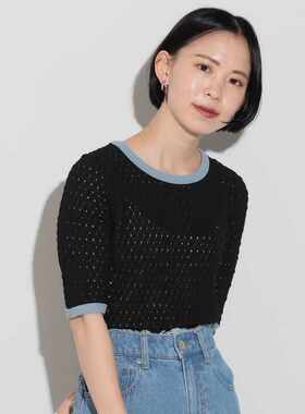 接色百搭镂空显瘦针织T恤小衫