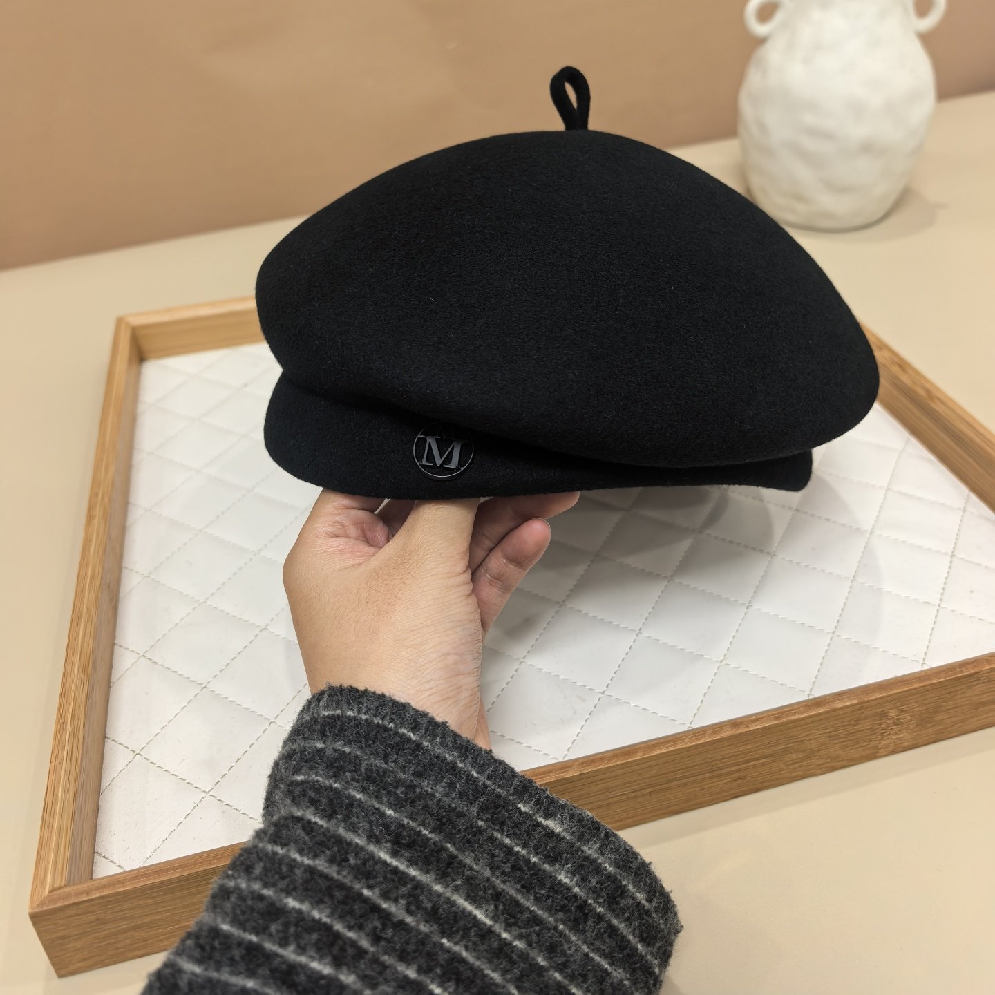 韩版黑色羊毛贝雷帽秋冬百搭复古